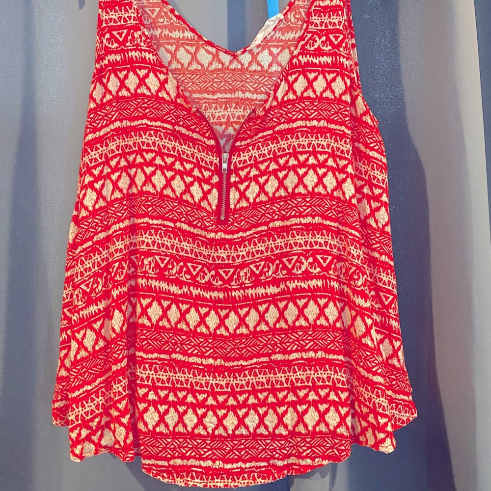 Orange printed zipper tank
